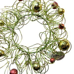 Christmas Candle Ring 6 Inch Green Wire Red gold Ornaments Holiday Metal